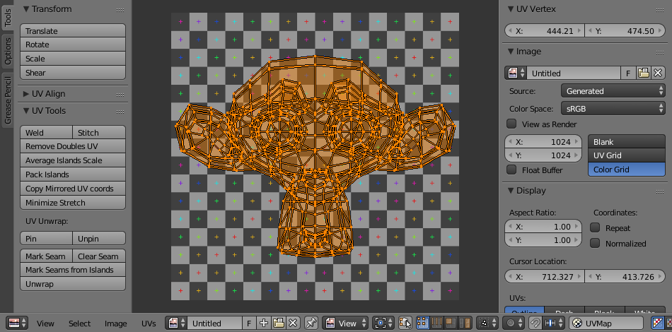 包含uv贴图和测试网格纹理的uv/图像编辑器.