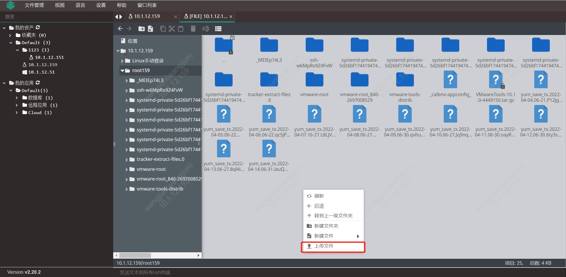右击,选择文件管理,进入文件管理页面访问有权限的目录默认的目录为