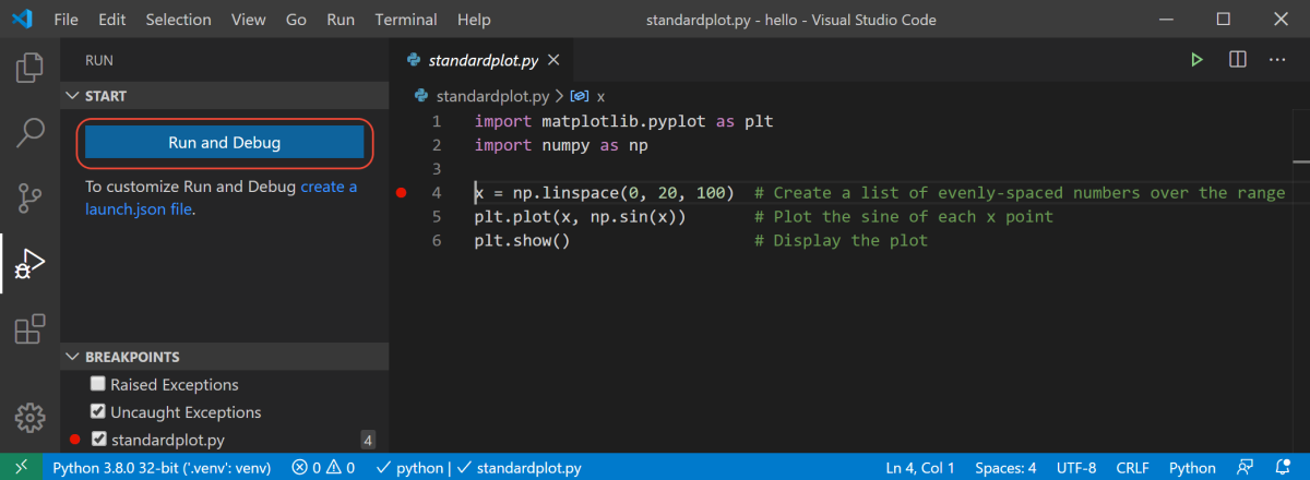 visual studio code debug python