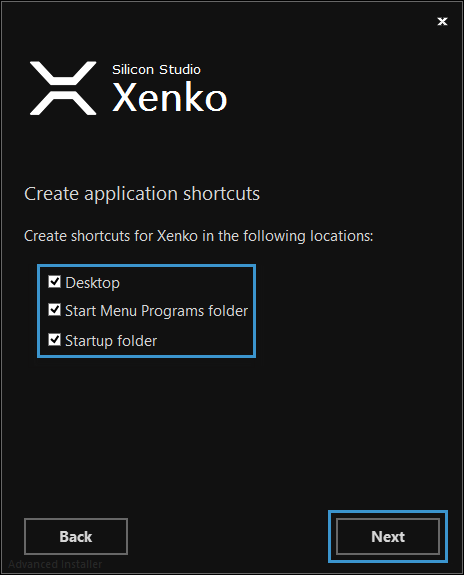 Create application shortcuts window