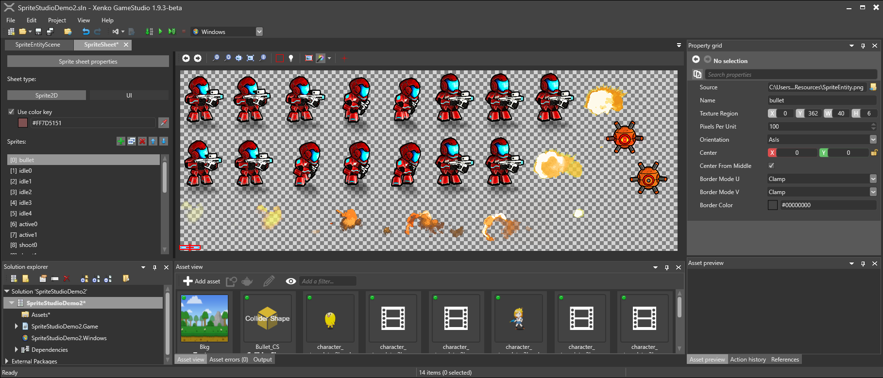 the sprite sheet opens in the sprite editor.
